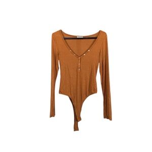 Stitch & Pine Burnt Orange Ribbed Long Sleeve Bodysuit